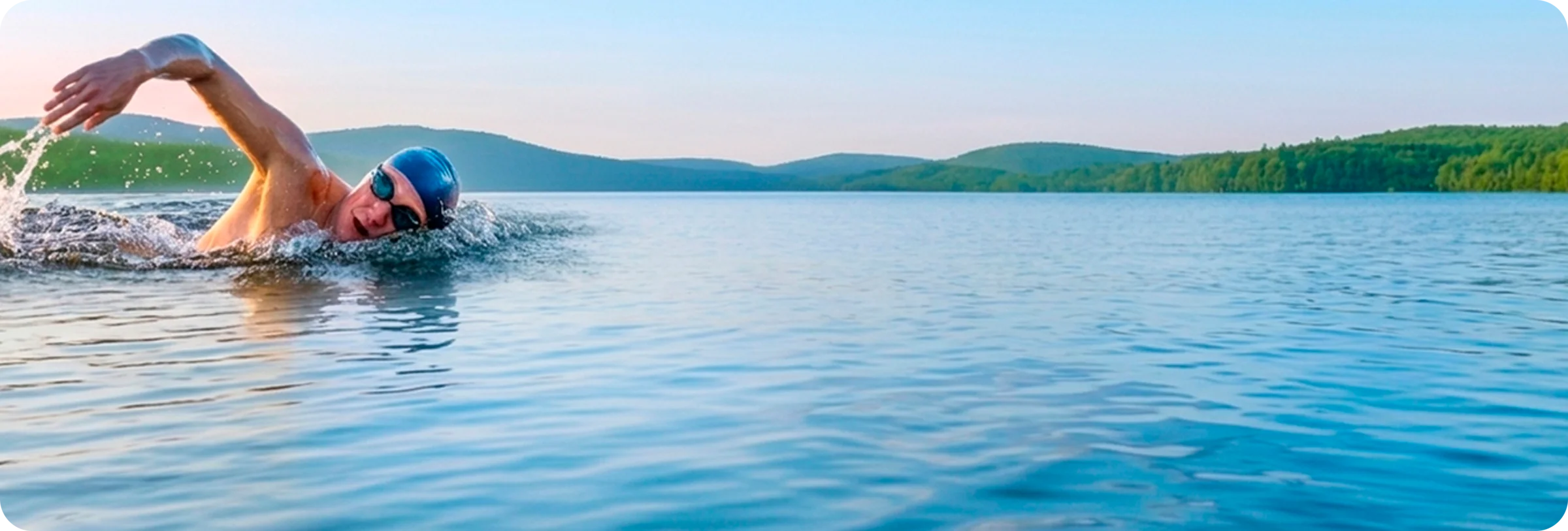 Swimmer crossing Lake Geneva