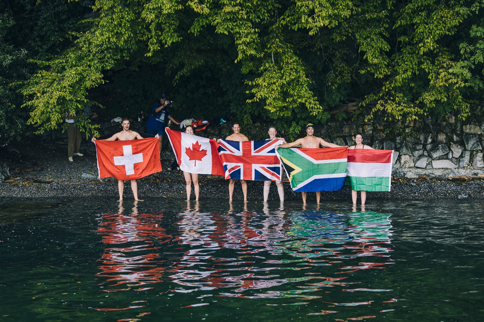 International swimmers on Lake Geneva